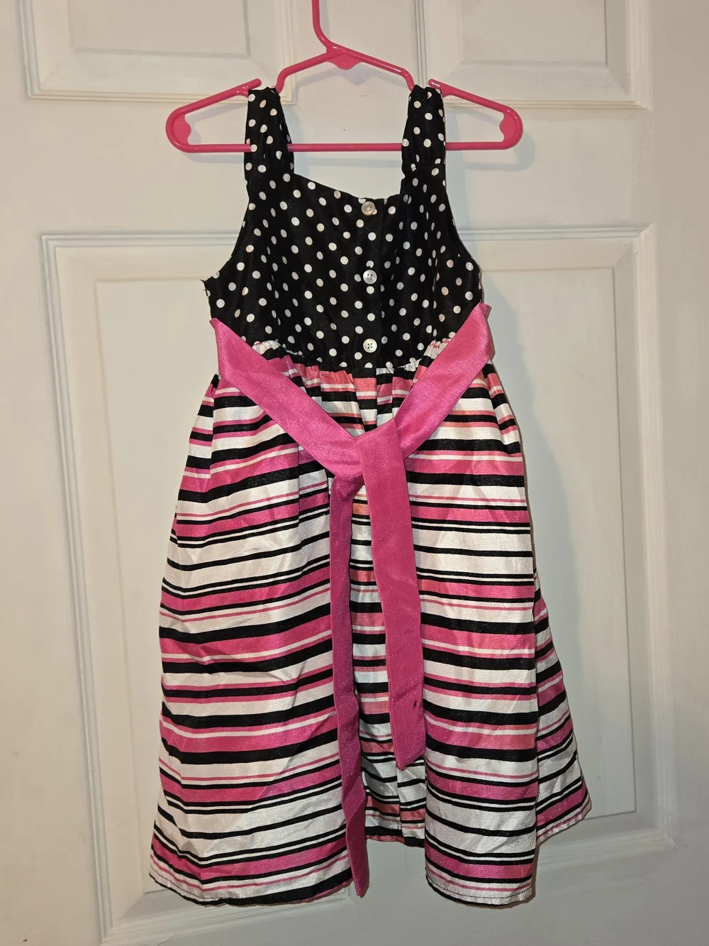 Brooke Lindsay Girls Black and Hot Pink Polka Dot & Striped Party Dress SZ 6
